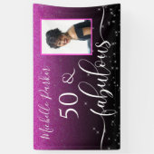 50 Fabulous Modern Pink Glitter Birthday Photo Ban Spandoek (Verticaal)