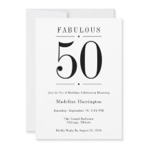 50 & Fabulous Modern Zwart Witte Verjaardagsfeest