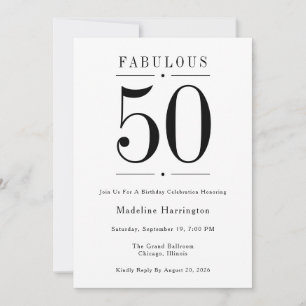 50 & Fabulous Modern Zwart Witte Verjaardagsfeest Kaart