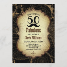 50 Fabulous Mustache  Kaart Verjaardagsfeest