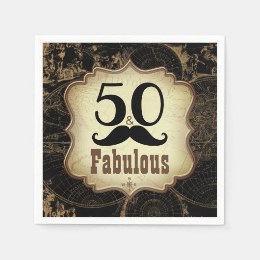 50 Fabulous Mustache  Kaart Verjaardagsfeest Servet (Voorkant)