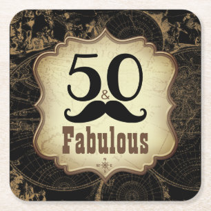 50 Fabulous Mustache  Map Birthday Party Kartonnen Onderzetters