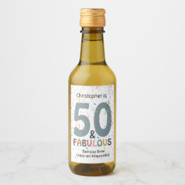 50 & Fabulous Naam Toevoegen Mooie Blauwe Confetti Wijn Etiket