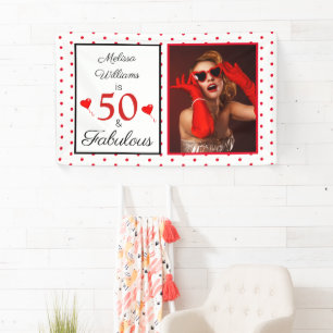50 & Fabulous Name Foto Red 50th Birthday Red Dot Spandoek