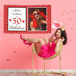 50 & Fabulous Name Foto Red 50th Birthday WH Red Spandoek