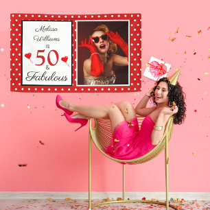 50 & Fabulous Name Foto Red 50th Birthday WH Red Spandoek