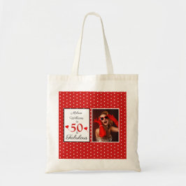 50 & Fabulous Name Foto Red 50th Birthday WH Red Tote Bag