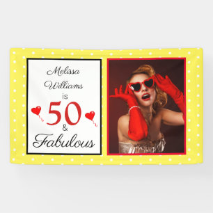 50 Fabulous Name Photo Red 50th Birthday Yellow WH Spandoek