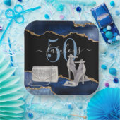 50 Fabulous Navy Black Agate Gold Glitter Papieren Bordje (Feest)
