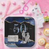 50 Fabulous Navy Black Agate Gold Glitter Papieren Bordje (Feest)