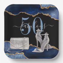 50 Fabulous Navy Black Agate Gold Glitter