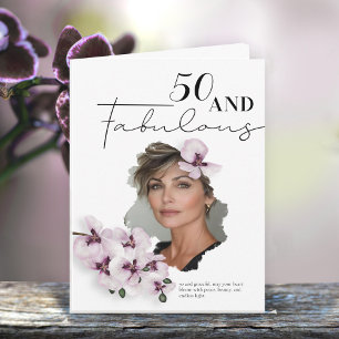50 & Fabulous Orchide Foto Verjaardagskaart Kaart