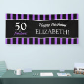 50 & Fabulous Paars & Black Modern Birthday Party Spandoek (Beurs)