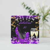 50 Fabulous Paars Glitter High Hiel 50th Birthday Kaart (Staand voorkant)