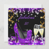 50 Fabulous Paars Glitter High Hiel 50th Birthday Kaart (Voorkant)