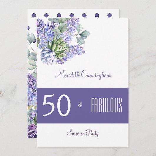 50 & Fabulous Paars Lilacs Waterverf Invitation Kaart (Voorkant / Achterkant)