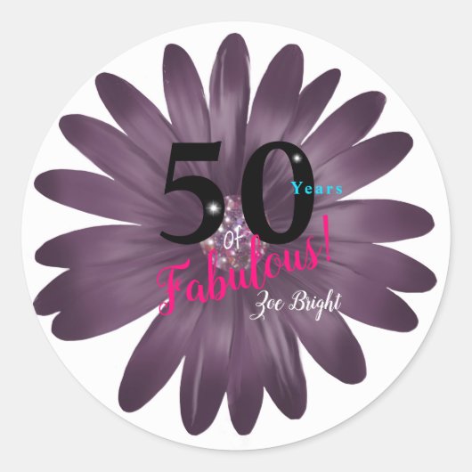 50 Fabulous, paars melkgistcentrum Ronde Sticker (Voorkant)