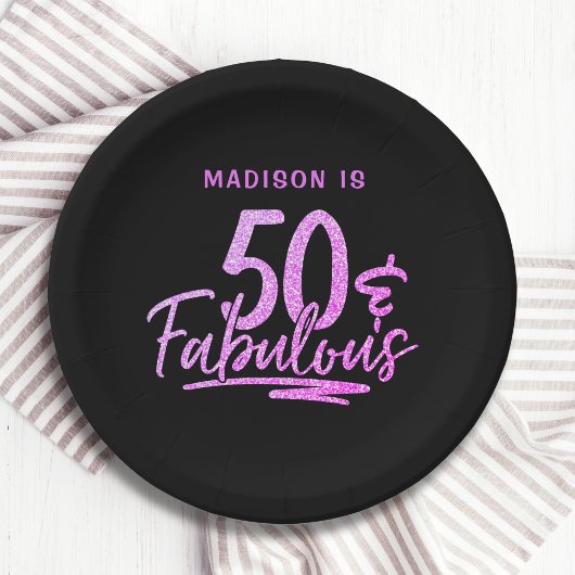 50 & Fabulous Paarse Glitter 50ste Verjaardagsnaam Papieren Bordje