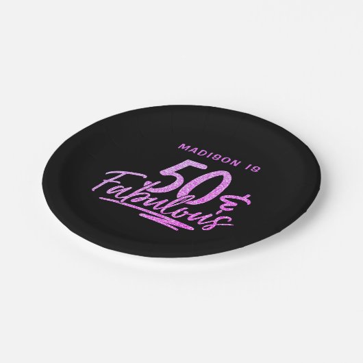 50 & Fabulous Paarse Glitter 50ste Verjaardagsnaam Papieren Bordje (Gekanteld)