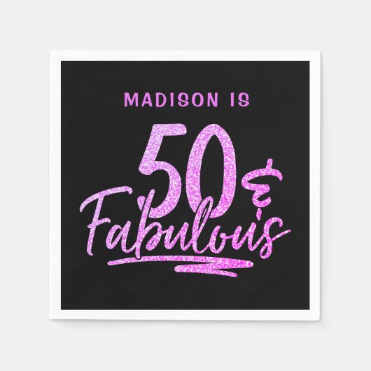 50 & Fabulous Paarse Glitter 50ste Verjaardagsnaam Servet (Voorkant)