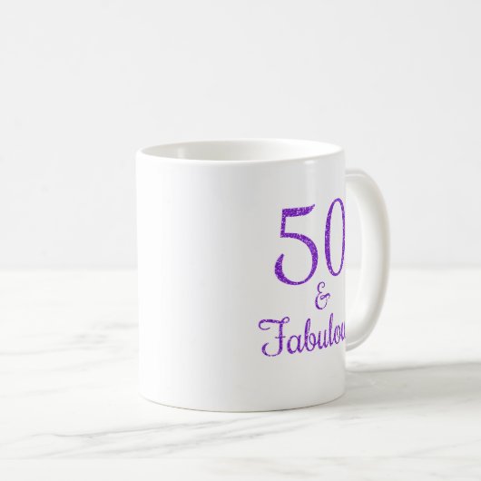 50 & Fabulous Paarse Glitter Typografie Koffiemok (Voorkant rechts)