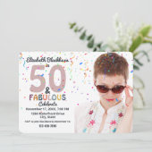 50 & Fabulous Photo 50th Fun Birthday Party Pink Kaart (Staand voorkant)