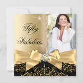 50 & Fabulous Photo Gold Black Bow 50e verjaardag Kaart (Voorkant)