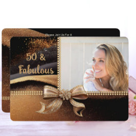 50 & Fabulous Photo Gold Black Bow 50e verjaardag Kaart