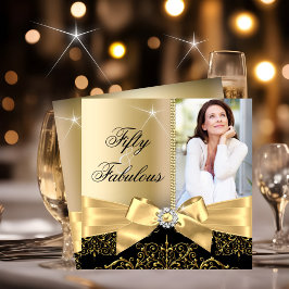 50 & Fabulous Photo Gold Black Bow 50e verjaardag Kaart