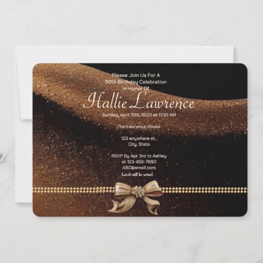 50 & Fabulous Photo Gold Black Bow 50e verjaardag Kaart (Achterkant)