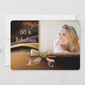 50 & Fabulous Photo Gold Black Bow 50e verjaardag Kaart (Voorkant)