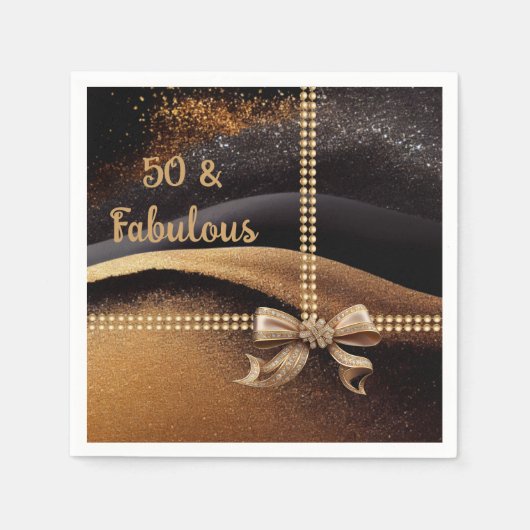50 & Fabulous Photo Gold Black Bow 50th Servet (Voorkant)