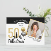 50 & Fabulous Photo Gold & Black Modern Birthday Kaart (Staand voorkant)