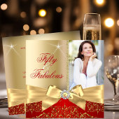 50 & Fabulous Photo Gold Red Bow 50-jarige verjaar Kaart