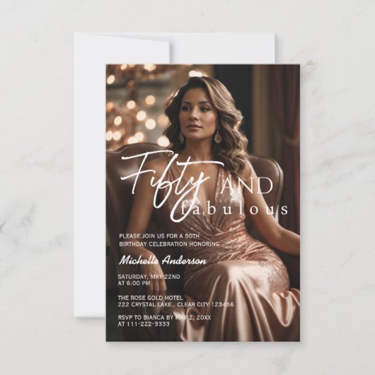 50 & Fabulous Photo Roos Gold 50e Verjaardag Kaart (Voorkant)