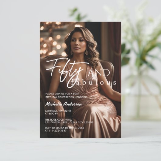 50 & Fabulous Photo Roos Gold 50e Verjaardag Kaart (Staand voorkant)