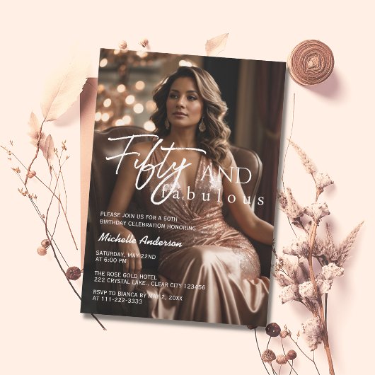 50 & Fabulous Photo Roos Gold 50e Verjaardag Kaart