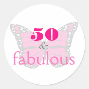 50 & Fabulous Pink 50th Birthday Butterfly Ronde Sticker