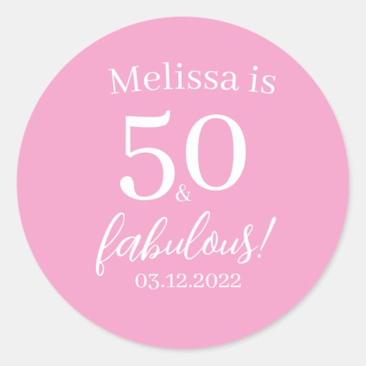 50 Fabulous Pink 50th Birthday Party - Personalize Ronde Sticker (Voorkant)