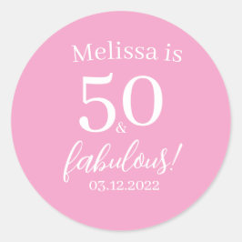50 Fabulous Pink 50th Birthday Party - Personalize Ronde Sticker