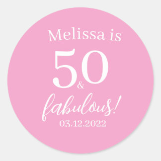 50 Fabulous Pink 50th Birthday Party - Personalize Ronde Sticker