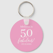 50 Fabulous Pink 50th Birthday Party - Personalize Sleutelhanger (Voorkant)