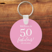 50 Fabulous Pink 50th Birthday Party - Personalize Sleutelhanger (Voorkant)