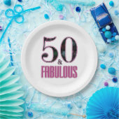 50 & Fabulous Pink Black Typografie 50th Birthday Papieren Bordje (Feest)