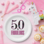 50 & Fabulous Pink Black Typografie 50th Birthday Papieren Bordje (Feest)