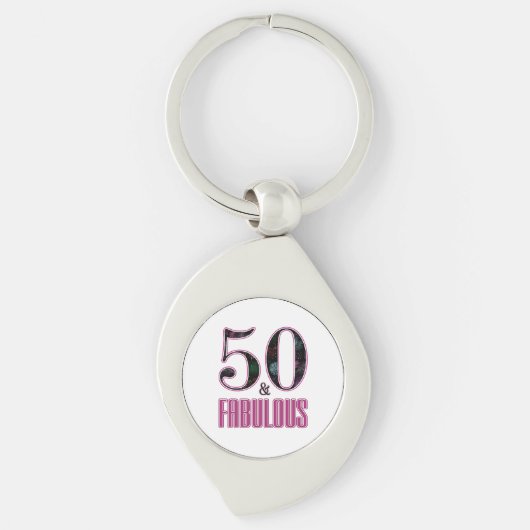 50 & Fabulous Pink Black Typografie 50th Birthday Sleutelhanger (Voorkant)