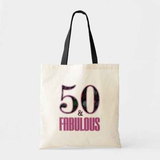 50 & Fabulous Pink Black Typografie 50th Birthday Tote Bag (Voorkant)