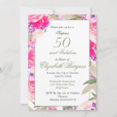 50 Fabulous Pink Floral Roos Chic Birthday Kaart (Voorkant)