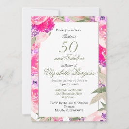 50 Fabulous Pink Floral Roos Chic Birthday Kaart