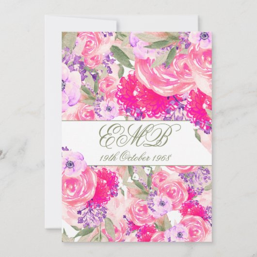 50 Fabulous Pink Floral Roos Chic Birthday Kaart (Achterkant)